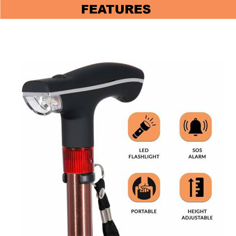 Dr. Care 4 Folding Stick with torch and SOS alarm